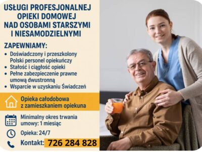 Opiekunka osób starszych Ostrów Mazowiecka - 24 godziny/dobę. Całe Mazowieckie